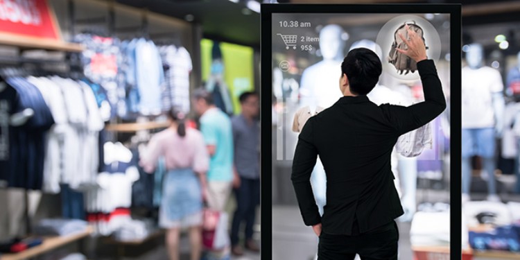 A man standing in a digital fitting room
